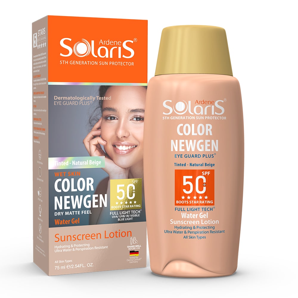 لوسیون آبی ضد آفتاب SPF 50 فاقد چربی بژ طبیعی آردن سولاریس  COLOR NEWGEN